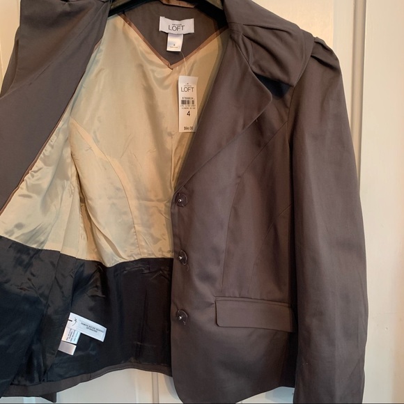 LOFT peplum blazer w/ portrait collar taupe jacket - Picture 8 of 16